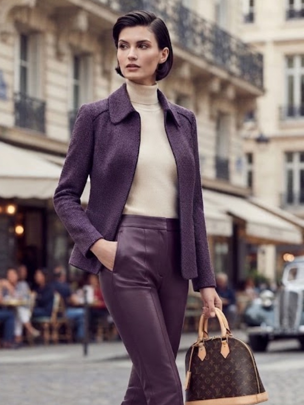 Vintage Ellen Tracy purple silk cotton wool open blazer